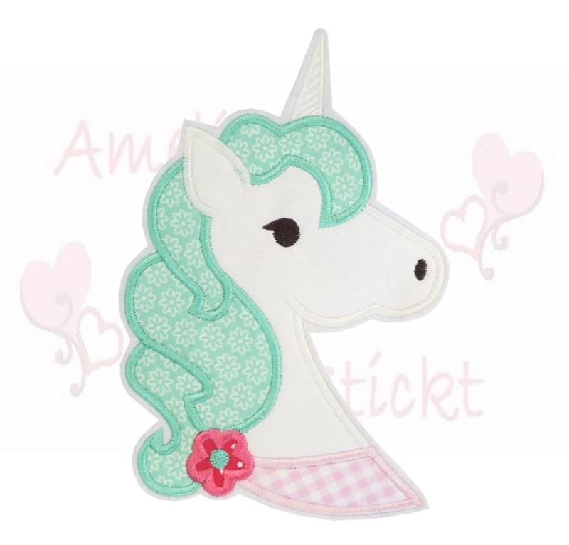 Einhorn Kopf in 3 Größen Applikation Aufnäher Türkise Mint Rosa Patch Flicken Einhornkopf Schultüte Schulkind Mädchen Stickerei Handmade von ameliesweltstickt