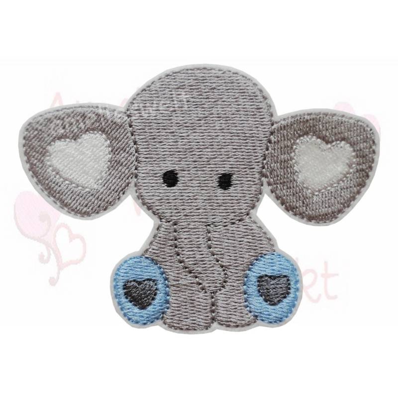 Elefant Applikation Aufnäher Hellgrau Bügelbild Stickapplikation Elephant Embroidery Applique Application von ameliesweltstickt