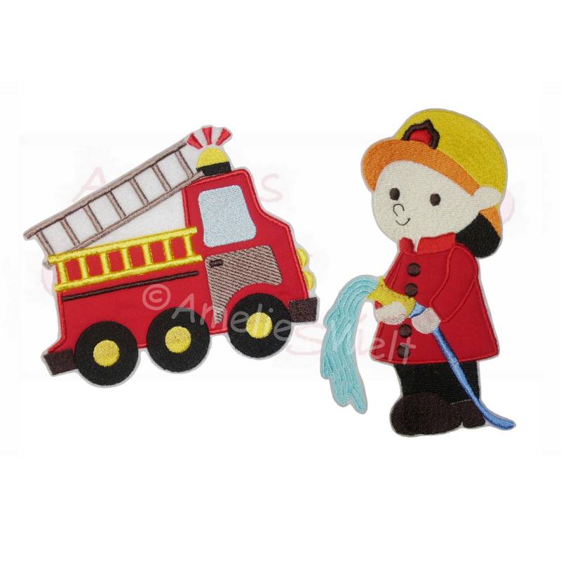 Feuerwehrauto & Feuerwehrmann Im Set Applikation Xl Aufnäher Bügelbild Feuerwehr Auto Feuerwehrauto & Feuerwehrmann Im Set Applikation Xl Aufnäher Bügelbild Feuerwehr Auto von ameliesweltstickt
