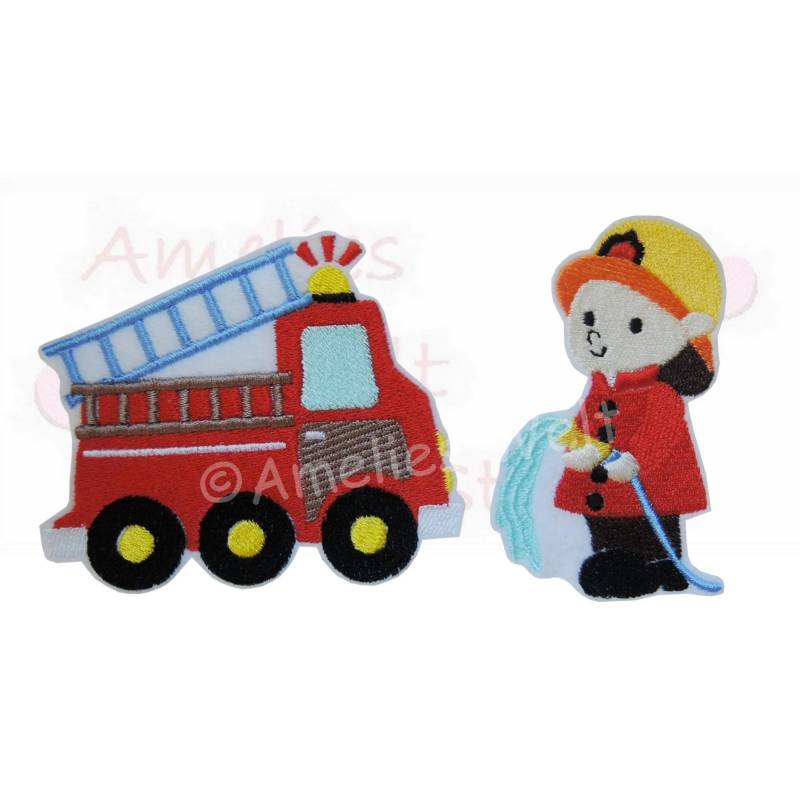 Feuerwehrauto & Feuerwehrmann Im Set Aufnäher von ameliesweltstickt