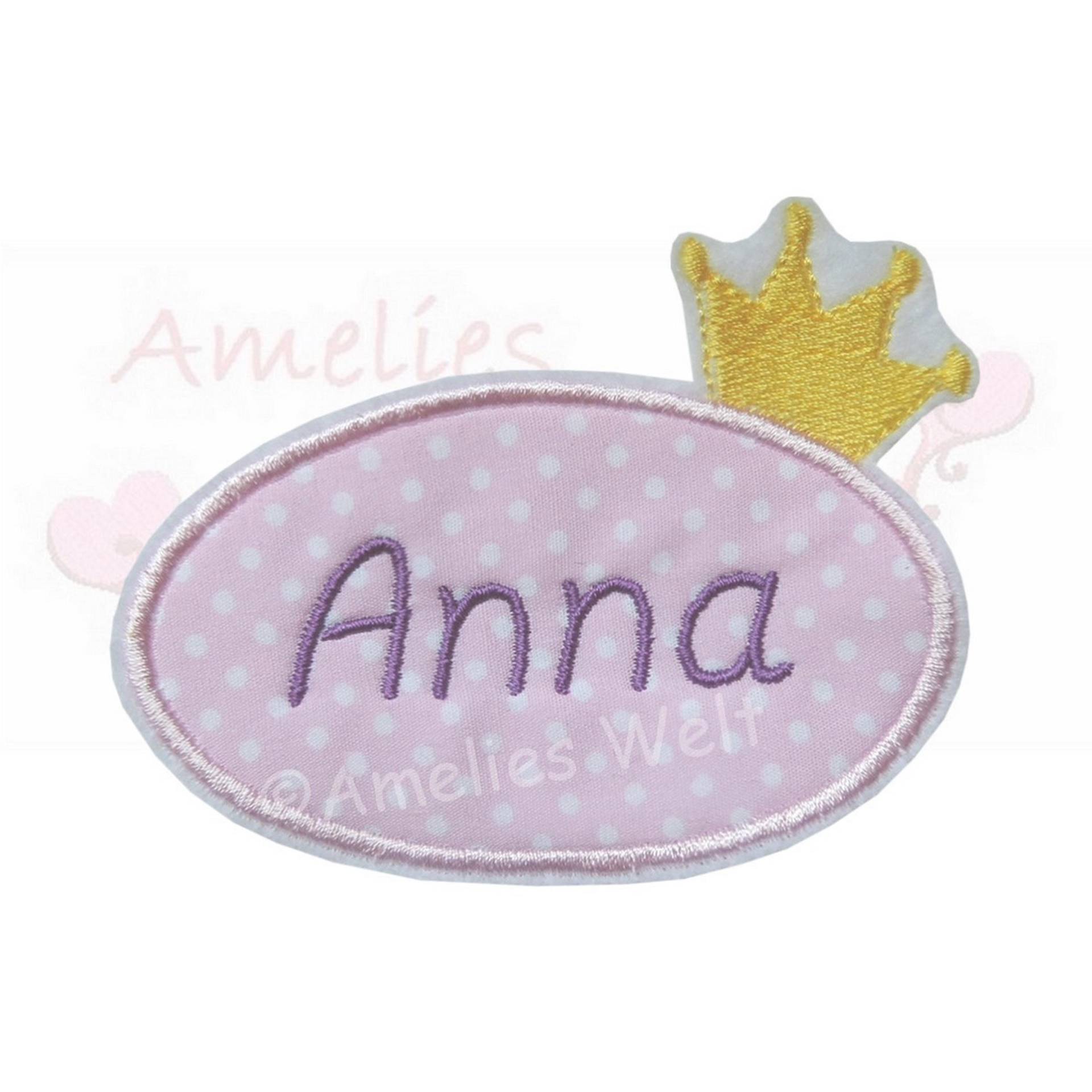 Gestickter Button - Mit Krone Und Name Applikation in Rosa Lila Aufnäher Handmade Gestickter Button - Mit Krone Und Name Applikation in Rosa Lila Aufnäher Handmade von ameliesweltstickt
