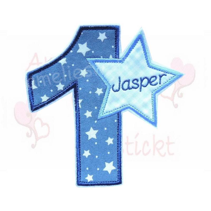 Große Geburtstags Zahl Mit Namen 1 - 9 Blau Sterne Aufnäher Patch Personalisiert von ameliesweltstickt