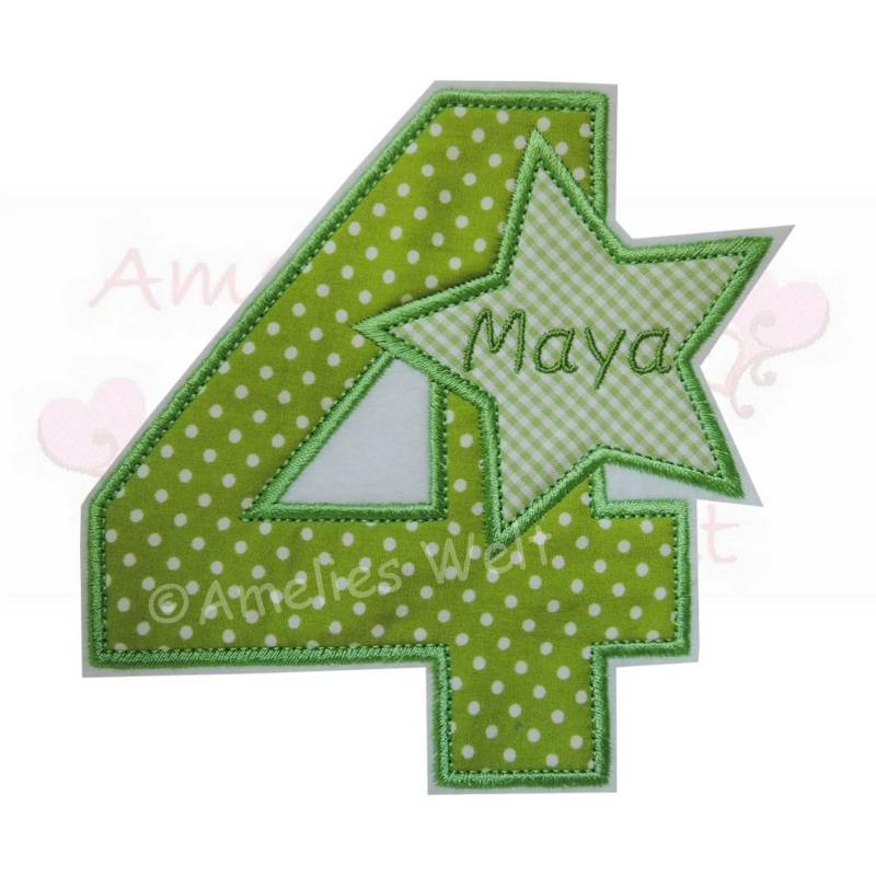 Große Zahl Mit Namen Nach Wahl 1 - 9 Grün Pünktchenstoff Aufnäher Applikation Bügelbild Stoffzahl Patch Zum Geburtstag von ameliesweltstickt