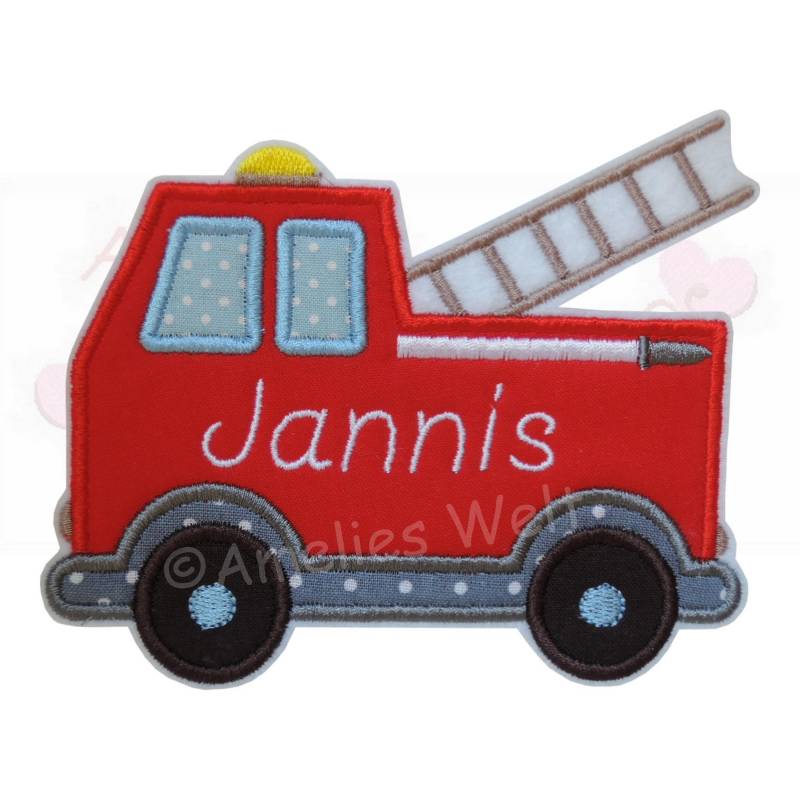Großes Feuerwehrauto Mit Name Aufnäher Applikation Bügelbild Feuerwehr Ca. 13 cm X 10, 5 von ameliesweltstickt