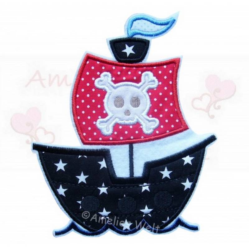 Großes Piratenschiff Applikation Aufnäher Bügelbild Gestickt Aus Baumwollstoff von ameliesweltstickt