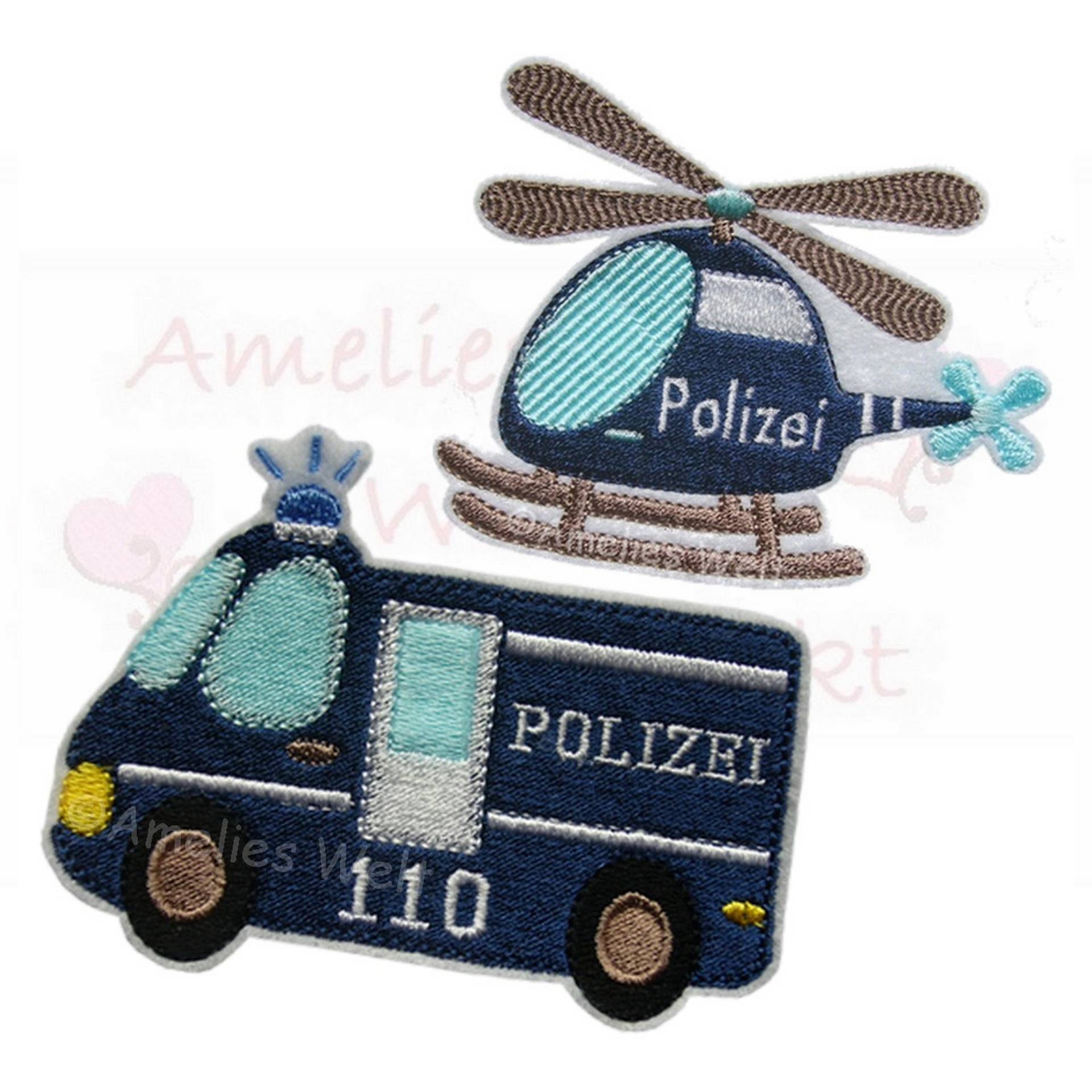 Im Set Polizei Bus & Hubschrauber Applikation Aufnäher Sticker Bügelbild Für Kinder Im Set Polizei Bus & Hubschrauber Applikation Aufnäher Sticker Bügelbild Für Kinder von ameliesweltstickt