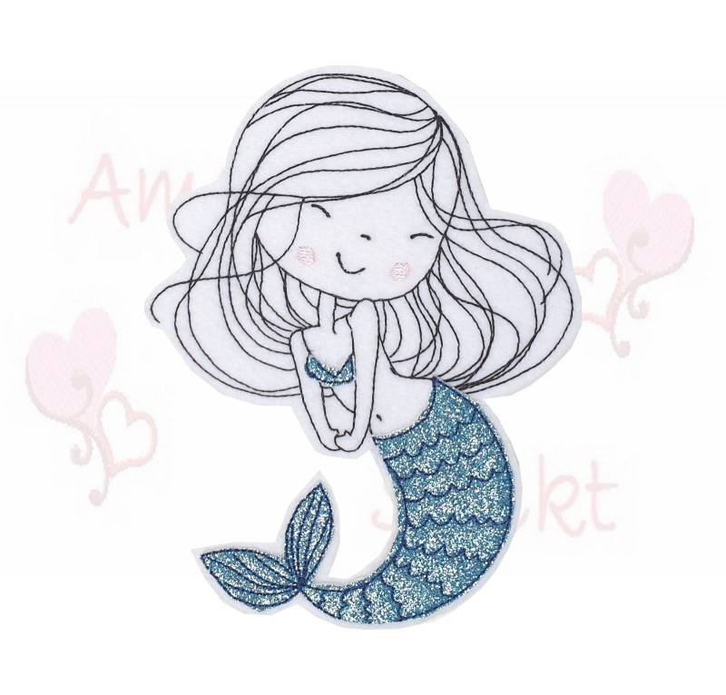 Patch/Applikation/Aufnäher/Bügelbild - Meerjungfrau Glitzerstoff Gestickt Handmade von ameliesweltstickt