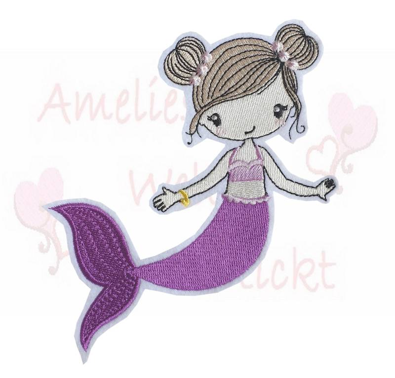 Meerjungfrau - Aufnäher Nixe Gestickt Applikation Bügelbild Handmade 13cm X 16 cm Lila von ameliesweltstickt