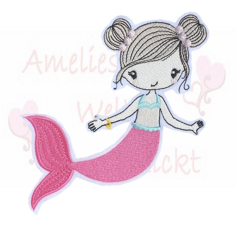 Meerjungfrau Aufnäher Nixe Gestickt Applikation Bügelbild Handmade - 13cm X 16 cm Pink Türkise von ameliesweltstickt