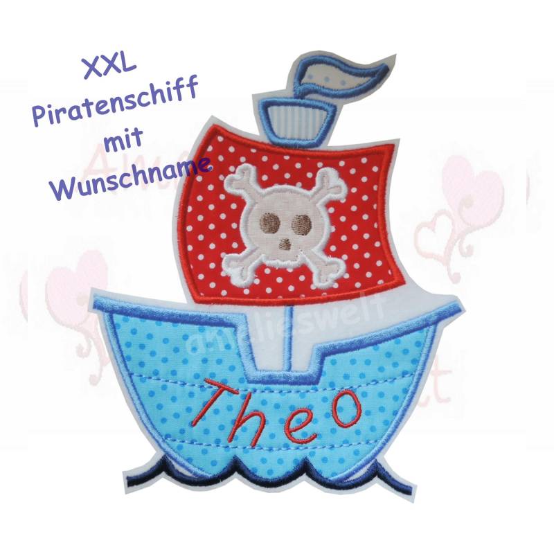 Piratenschiff in Xxl Größe Mit Name Aufnäher Applikation Bügelbild Schiff Ca. 17, 5 cm X 14, 5 von ameliesweltstickt