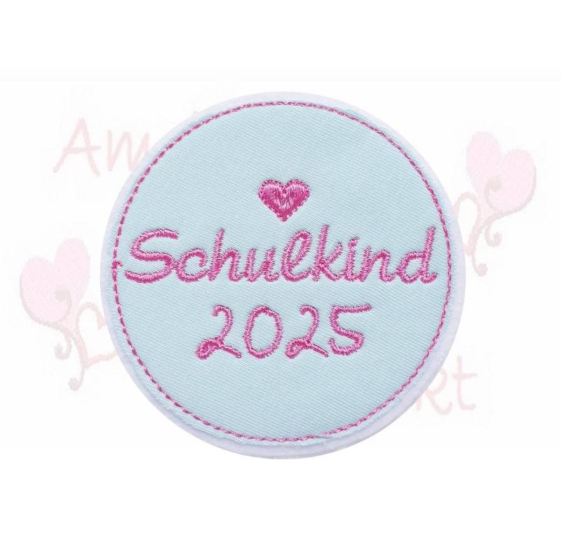 Schulkind 2025 Button Aufnäher Pink Türkise Gestickt Applikation Patch Schultüte Bügelbild Handmade von ameliesweltstickt