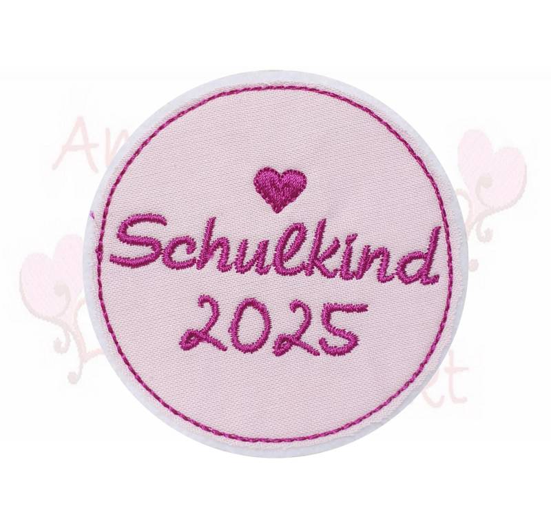 Schulkind 2025 Button Aufnäher in Rosa Beere Gestickt Applikation Patch Schultüte Bügelbild Handmade von ameliesweltstickt