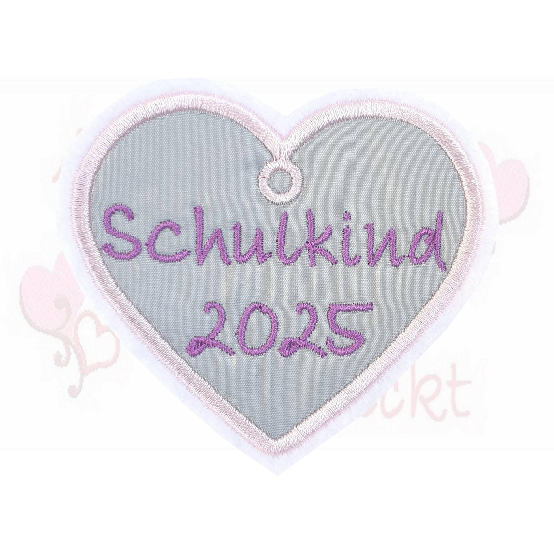 Schulkind 2025 - Reflektor Anhänger Gestickt Herz Applikation Patch Schultüte Mädchen von ameliesweltstickt