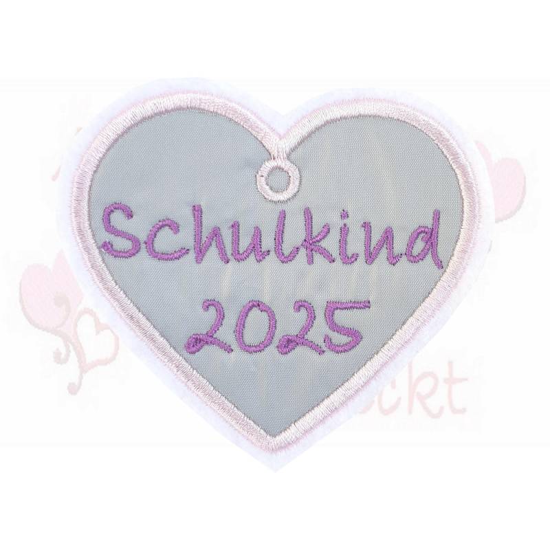 Schulkind 2025 - Reflektor Anhänger Gestickt Herz Applikation Patch Schultüte Mädchen von ameliesweltstickt