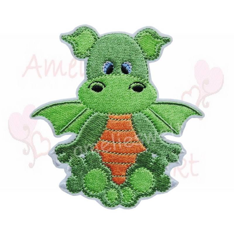 Süßer Drache Stick Applikation Zum Aufbügeln Grün Orange von ameliesweltstickt