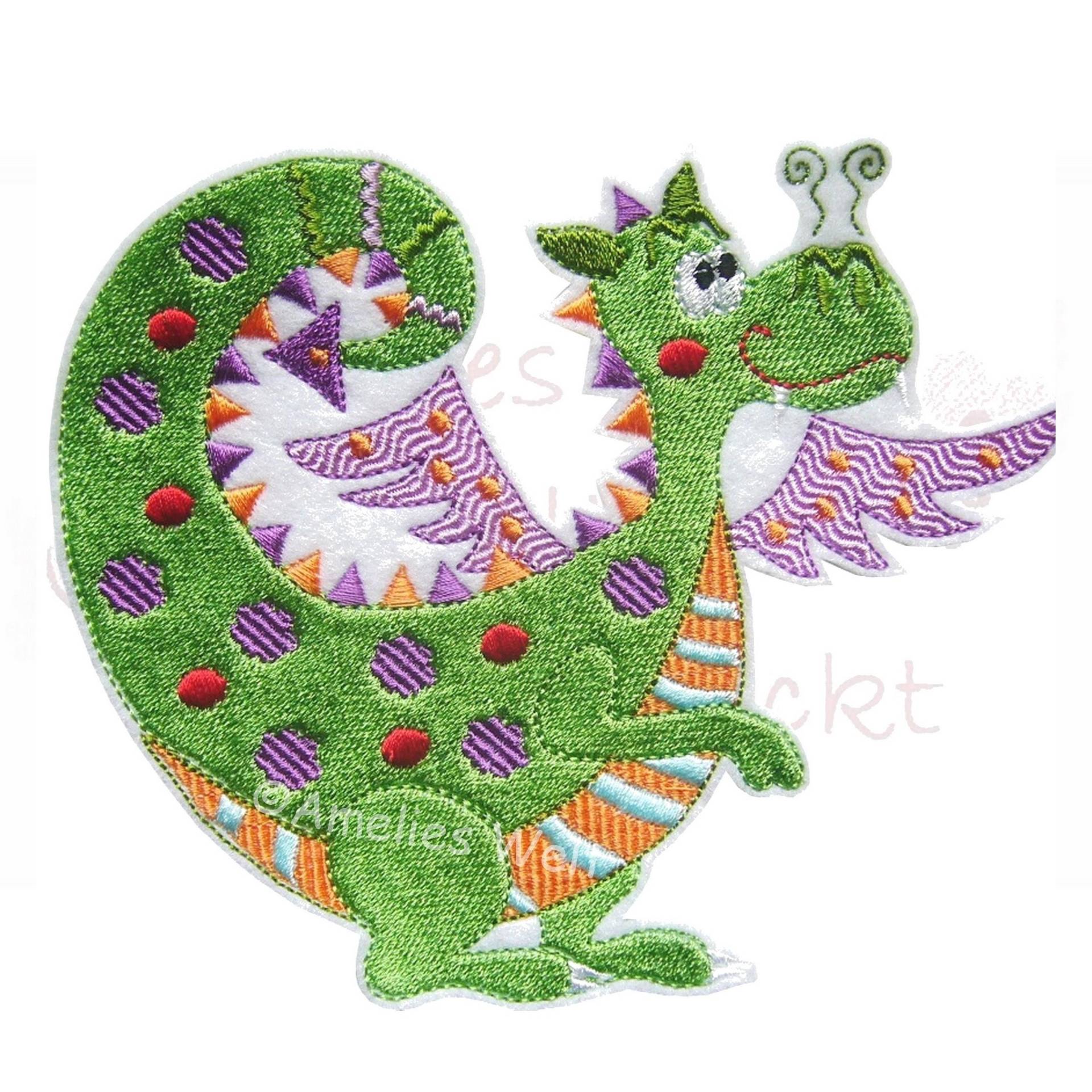 Süßer Großer Drache Stickapplikation Aufnäher Applikation Gestickt Dino Grün Bügelbild Süßer Großer Drache Stickapplikation Aufnäher Applikation Gestickt Dino Grün Bügelbild von ameliesweltstickt