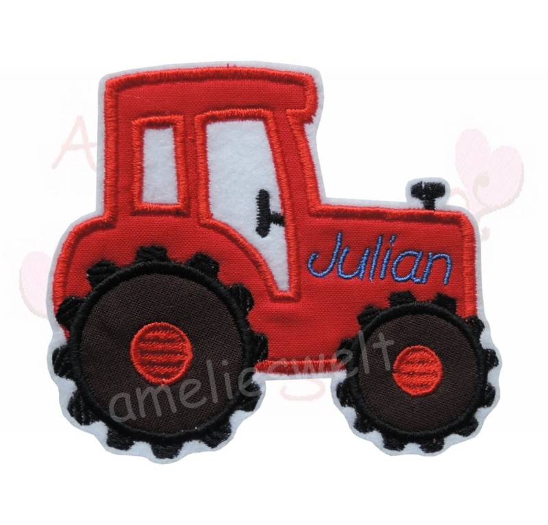 Traktor Trekker Auch Mit Name Applikation Aufnäher Bügelbild in Rot Patch Namensapplikation Stoffapplikation von ameliesweltstickt