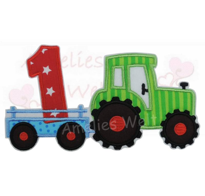 Traktor Trekker Mit Zahl Aufnäher Geburtstag Anhänger Zahlen 1 Bis 9 Geburtstagszahl Stoffzahl Applikation von ameliesweltstickt