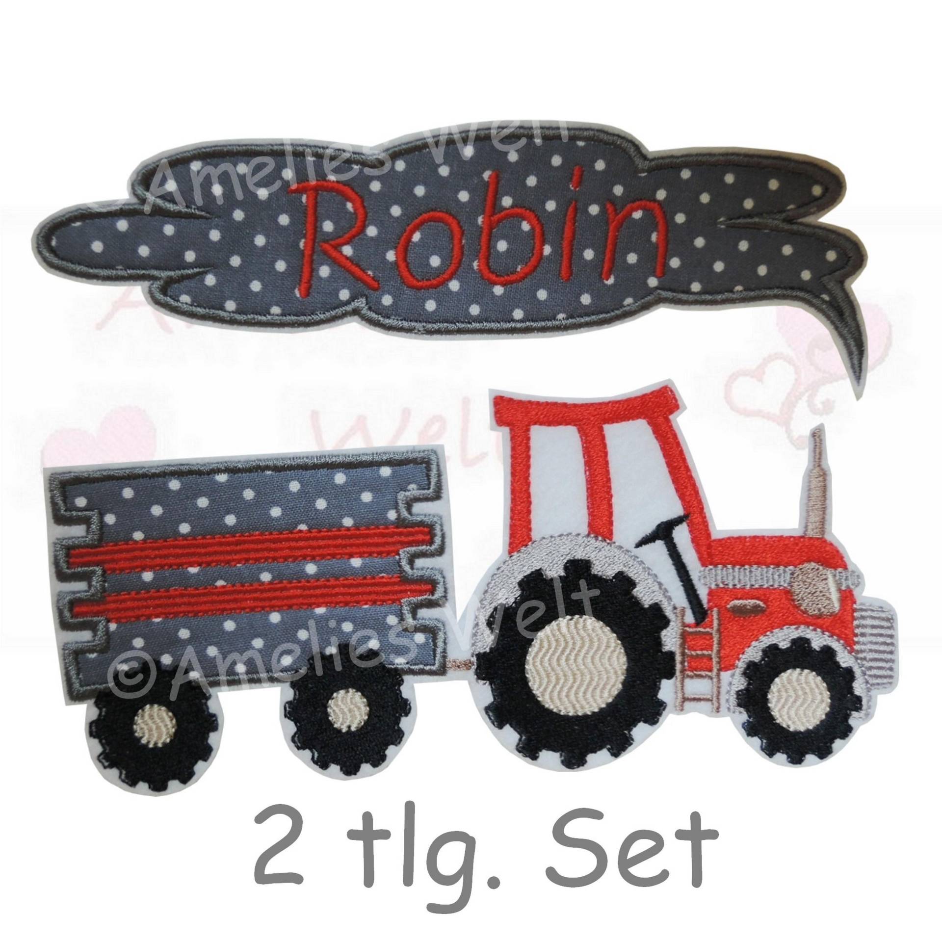 Traktor & Wunschname Xl Applikation Trekker Rot Grau Pünktchenstoff Traktor & Wunschname Xl Applikation Trekker Rot Grau Pünktchenstoff von ameliesweltstickt