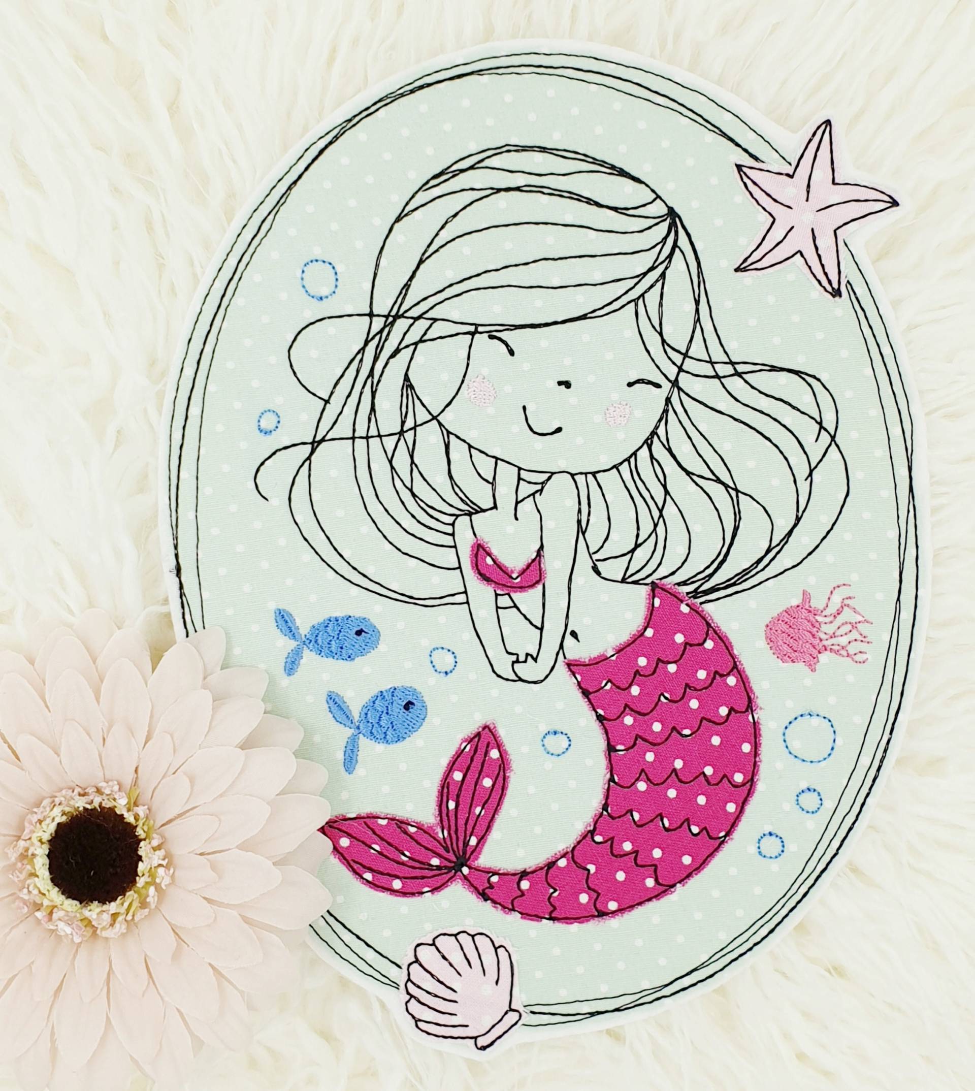 Xxl Meerjungfrau Button 20cm X 15, 5cm Bügelbild Aufbügler Aufnäher Mint Pink Rosa Applikation Einschulung Schulkind Kinder Mädchen von ameliesweltstickt