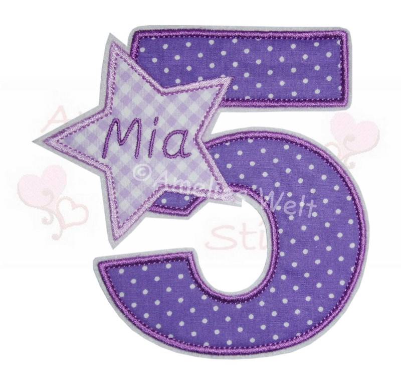 xl Große Geburtstags Zahl Mit Namen 1 - 9 Applikation Patch Aufnäher Lila Flieder Geburtstagszahl von ameliesweltstickt