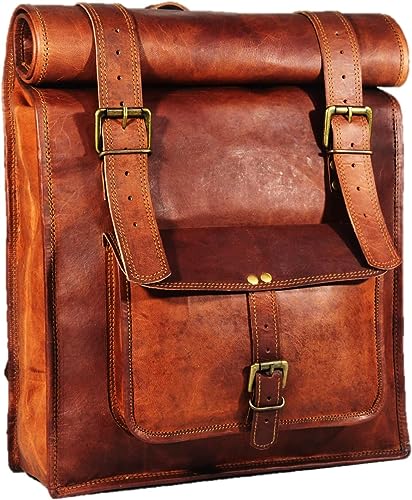 Herren Leder Vintage Roll-on Laptop Rucksack Rucksack College, Schultasche, Fahrradrucksack Große Größe Motorradrucksack von american blue