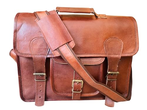 american blue Herren Aktentasche Leder Rustikale Aktentasche Damen – Handgefertigte Lederschultertasche – 16-Zoll-Laptoptasche Leder gepolstertes Fach Lehrertasche mit abnehmbarem Riemen von american blue