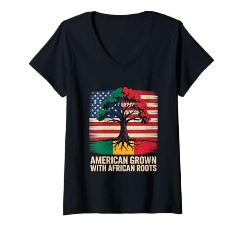 Damen Amerikanische Flagge Afrikanische Herkunft USA Amerika T-Shirt mit V-Ausschnitt von amerikanische Herkunft Ausländische Wurzeln