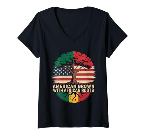Damen Amerikanische Flagge Afrikanische Herkunft USA Amerika T-Shirt mit V-Ausschnitt von amerikanische Herkunft Ausländische Wurzeln
