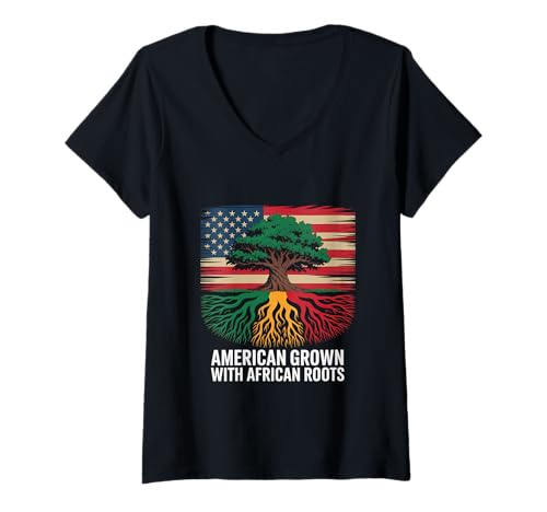 Damen Amerikanische Flagge Afrikanische Herkunft USA Amerika T-Shirt mit V-Ausschnitt von amerikanische Herkunft Ausländische Wurzeln