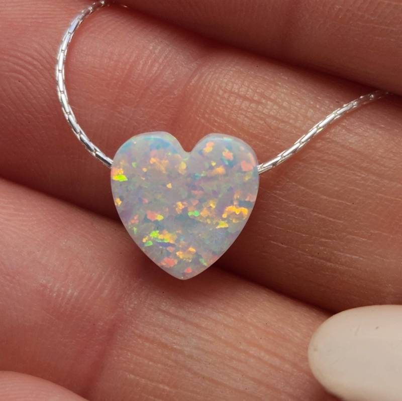 Opal Herz Halskette 14K Gold Filled Kette Weißer Anhänger - 009.1 von amitvtamar