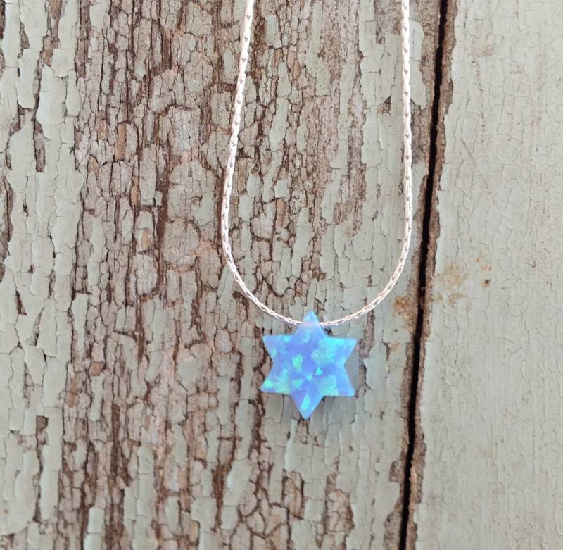 Opal-stern-Halskette, Opal Halskette, Opalschmuck, Alltägliche Davidstern Einfache Kette, Feueropal, Blauen Opal. -010 von amitvtamar