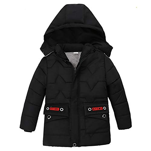 amiyan Baby Jungen Warm Baumwolle Steppjacke Dicke Kinderjacke Winterjacke Flaum gefüttert Winter Mantel Winter Kapuzenjacke Outerwear 2-6 Jahre, Schwarz, 100 von amiyan