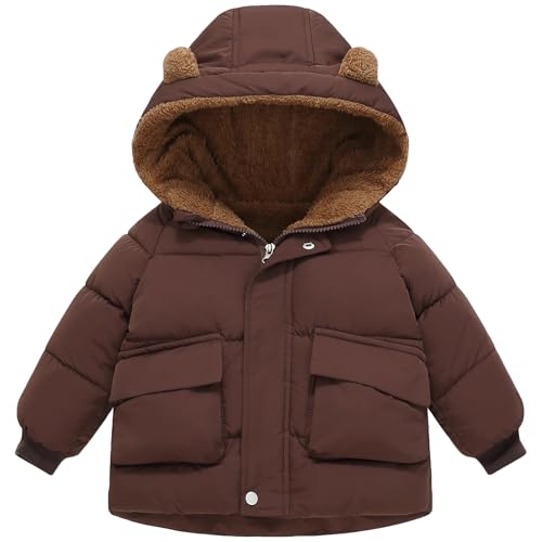 amiyan Baby Jungen Warm Steppjacke Baumwolle Winter Mantel Dicke Kinderjacke Winterjacke Flaum gefüttert Winter Kapuzenjacke mit Bärenohr Outerwear Braun, 2-3 Jahre, 100 von amiyan