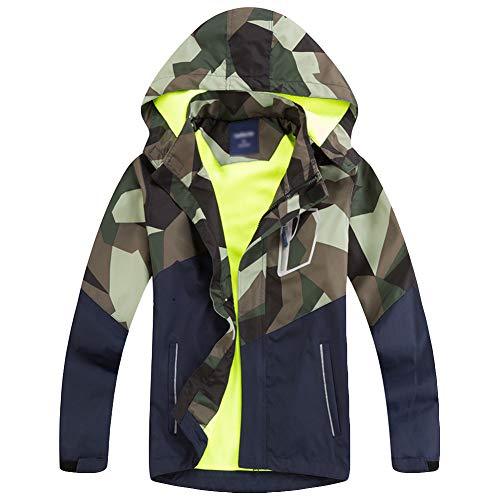 amiyan Jungen Softshelljacke Fleece Gefütterte Übergangsjacke Leicht Wasserdicht Outdoorjacke Winddichte Wanderjacke Camping Outdoor 5-10 Jahre, Armeegrün, 130 von amiyan