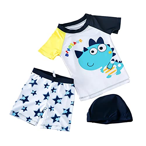 amiyan Kleinkinder Jungen Bademode Badeanzug Schwimmbekleidung Uv-Schutz Dinosaurier Bade-Set Kurz Tops+Badehose mit Hut (Dino, 6-12 Monate) von amiyan