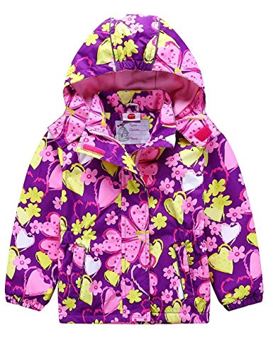 amiyan Mädchen Wasserdicht Jacke Übergangsjacke Regenjacke mit Fleecefütterung Warm Winddicht Atmungsaktiv Wanderjacke Outdoorjacke Lila 146/152 von amiyan