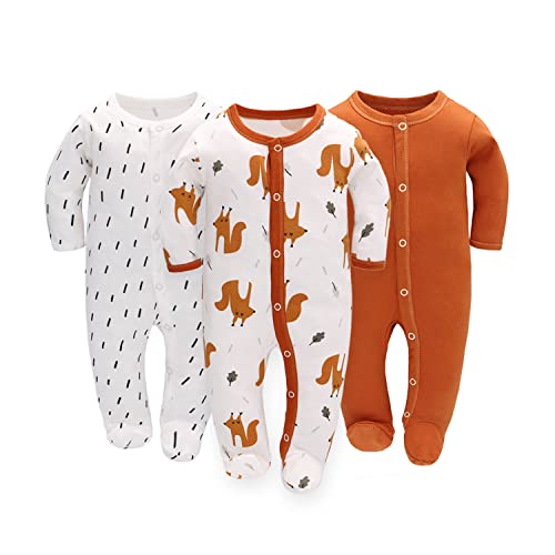 Amo nenes Schlafstrampler Baby Jungen Overall 3er Pack Unisex Pyjamas Baumwolle Strampler Jumpsuits Langarm Spieler Babykleidung mit 0-7 Monate von amo nenes