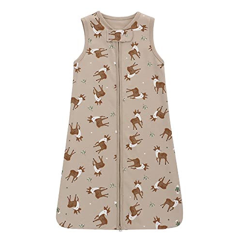 Baby Schlafsack Kinder, 0,5 Tog Schlafsack Baby Sommer Kleine Kinder Schlafanzug ohne Ärmel, Schlafsäcke 100% Baumwolle atmungsaktiv Babyschlafsack Unisex Pyjamas, 0-6M Braun Rehkitz von amo nenes