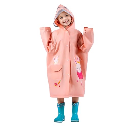 Regenmantel Kinder mit Kapuze Junge Mädchen, Kinder Regenjacke Reflektierender Streifen, Regenponcho Leichter mit Rucksackabdeckung, Regenbekleidung Wiederverwendbar, XL Kaninchen von amo nenes