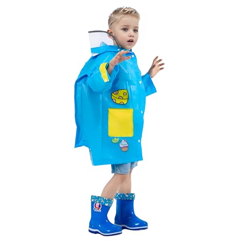 amo nenes Regenmantel Kinder mit Kapuze Junge Mädchen, Kinder Regenjacke Reflektierender Streifen, Regenponcho Leichter mit Rucksackabdeckung, Regenbekleidung Wiederverwendbar, L Bär von amo nenes