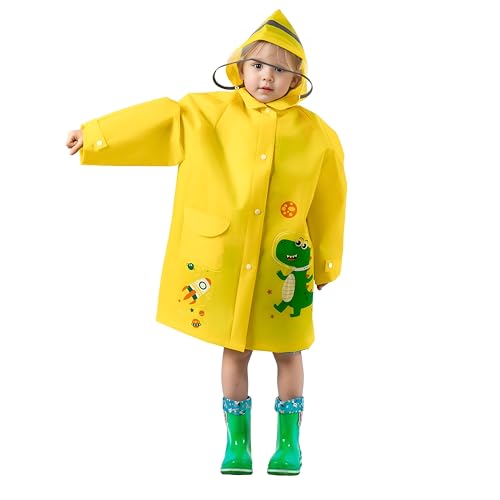 amo nenes Regenmantel Kinder mit Kapuze Junge Mädchen, Kinder Regenjacke Reflektierender Streifen, Regenponcho Leichter mit Rucksackabdeckung, Regenbekleidung Wiederverwendbar, L Dinosaurier von amo nenes