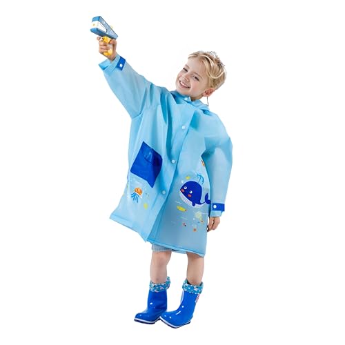 amo nenes Regenmantel Kinder mit Kapuze Junge Mädchen, Kinder Regenjacke Reflektierender Streifen, Regenponcho Leichter mit Rucksackabdeckung, Regenbekleidung Wiederverwendbar, L Walfisch von amo nenes
