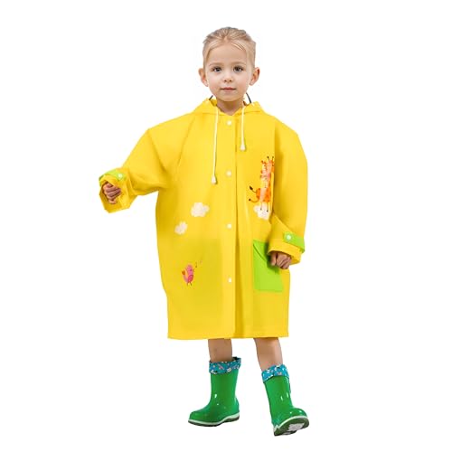 amo nenes Regenmantel Kinder mit Kapuze Junge Mädchen, Kinder Regenjacke Reflektierender Streifen, Regenponcho Leichter mit Rucksackabdeckung, Regenbekleidung Wiederverwendbar, XL Giraffen von amo nenes