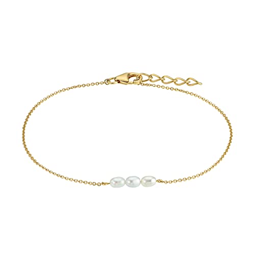 Amor Armband 925 Sterling Silber Damen Armschmuck, mit Süßwasserzuchtperle, 17+2 cm, Gold, Kommt in Schmuck Geschenk Box, 2034144 von Amor