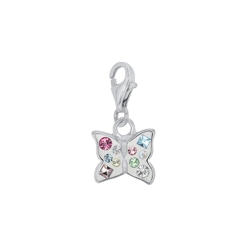 Amor Charm 925 Sterling Silber Damen Anhänger, mit Preciosa, 2,3 cm, Multicolor, Schmetterling, Kommt in Schmuck Geschenk Box, 2016101 von Amor