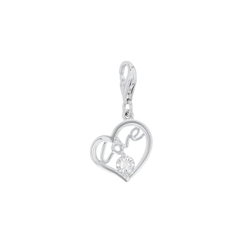 Amor Charm 925 Sterling Silber Damen Anhänger, mit Zirkonia synth., 2,5 cm, Silber, Herz, Kommt in Schmuck Geschenk Box, 2016109 von Amor