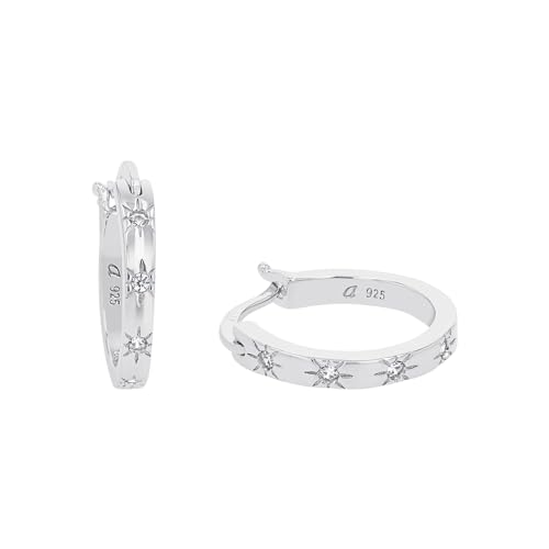 Amor Creolen 925 Sterling Silber Damen Ohrschmuck, mit Zirkonia synth., 1,5 cm, Silber, Stern, Kommt in Schmuck Geschenk Box, 2032717 von Amor