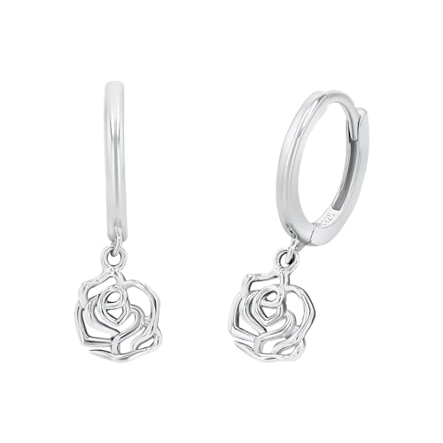 Amor Creolen 925 Sterling Silber Damen Ohrschmuck, 2,2 cm, Silber, Rose, Kommt in Schmuck Geschenk Box, 2034104 von Amor