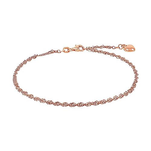 Amor Fußkette 925 Sterling Silber Damen Sommerschmuck, 25 cm, Roségold, Herz, Kommt in Schmuck Geschenk Box, 9557837 von Amor